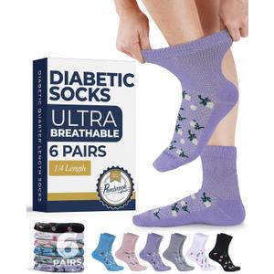 Pembrook Knit Diabetic Socks for Men & Women - 6 Pairs, Wide Non Binding Neuropathy Socks for Women, Smooth Toe Seams