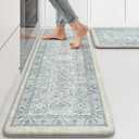 KIMODE Anti Fatigue Kitchen Mats for Floor, Boho Vintage Kitchen Rugs Sets of 2, Cushioned Kitchen Floor Mats Non Slip, Comfort Rugs for Kitchen Floor, Sink, Laundry, Desk Blue 17"x47"+17"x29"