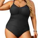 Aqua Eve Plus Size Swimsuit for Women Tummy Control One Piece Bathing Suit Vintage Swimwear (Black) 26W