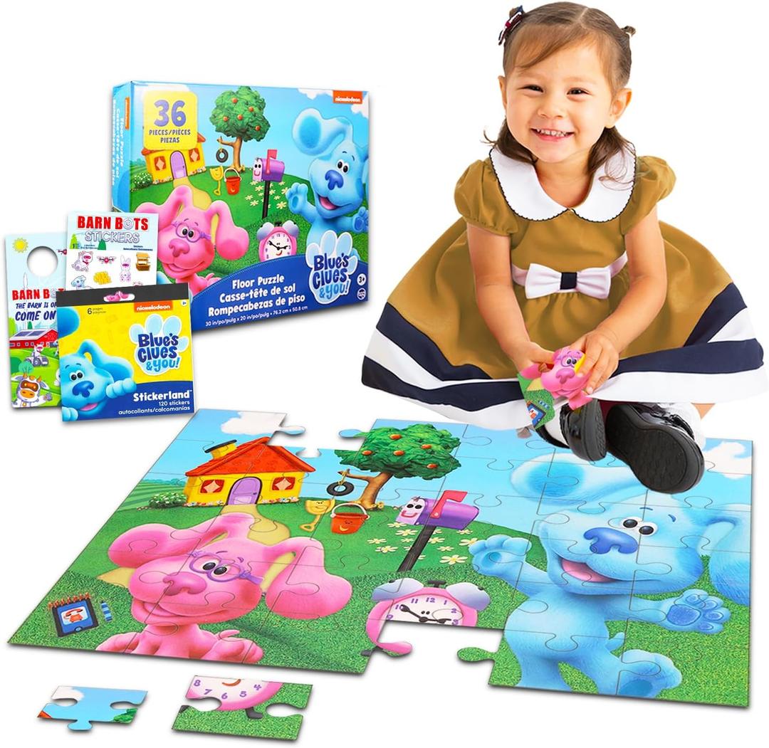 Blue's Clues Floor Puzzle for Kids, Toddlers - Bundle with Blue's Clues 36 Piece Puzzle, Stickers, More | Blue's Clues Toys and Games Set