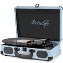 Vinyl Record Player 3-Speed Bluetooth Suitcase Portable Belt-Driven Record Player with Built-in Speakers RCA Line Out AUX in Headphone Jack Vintage Turntable Haze Blue