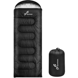 Sportneer Sleeping Bags for Adults, Warm & Cold Weather Sleeping Bag for Adults Kids Boys Girls - Lightweight Compact Camping Gear Equipment, Traveling, Backpacking, Hiking (87"x30", Black)