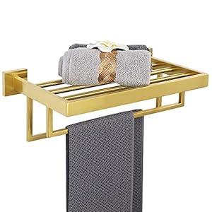 Alise 16 Inch Towel Racks for Bathroom, Towel Rack Wall Mounted with Double Towel Bars, SUS 304 Stainless Steel Towel Shelf, Heavy Duty Hand Towel Holder(Gold Finish)