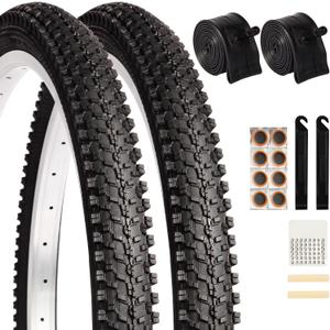 2 Pack 24" x 1.95" Mountain Bike Tire Set, 24 inch Folding Replacement Puncture-Resistant Bicycle Tires with 24 x 1.75-2.125 inch Bike Tubes and Repair Tool Kit for Mountain Bike, Off-Road Bike