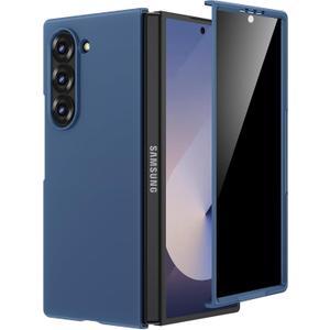 Maxdara for Samsung Z Fold 6 Case, with Privacy Tempered Glass Screen Protector & Support Wireless Charging Protective Phone Cover for Samsung Galaxy Z Fold 6 5G (Blue)