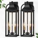 19" Large Porch Lights Outdoor, 2-Light Black Outdoor Wall Light, 2 Pack | Outside Wall Mounted Lighting Fixture with Clear Glass, Waterproof Modern Exterior Farmhouse Wall Lamp for Garage Decor, 19" Ordinary