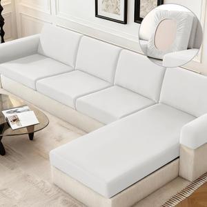 KinCam Couch Cushion Covers, Stretch Sectional Couch Covers Sofa Cushion for L Shaped Couch Cover Washable Sofa Slipcovers Sofa Covers(3PC Seater or Backrest Covers, White)