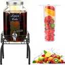 2 Gallon Glass Drink Dispensers for Parties, Beverage Dispenser with Stand, Ice Cylinder and Stainless Steel Spigot 100% Leakproof, Beverage Dispenser for Lemonade Sun Tea