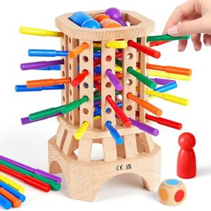 WhimsiPlay Montessori Wooden Board Game, Colorful Sticks Educational Toy for 3-6 Year Old Kids, Fine Motor Skills Toys, Family Travel Game for 3+ Year Olds, Birthday Gift for Boys and Girls