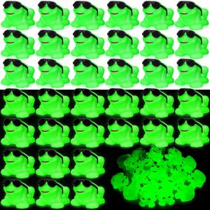 Halloscume 36 Pack Rubber Frogs Squeak and Floating Mini Glow in The Dark Frogs with Glasses Cute Swimming Bathtub Toy for Spring Party Favor