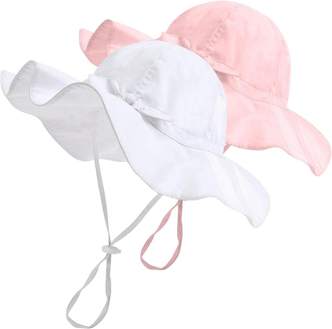 FURTALK Baby Sun Hat Toddler Beach Hats with UPF 50+ Sun Protection Wide Brim Girls Bucket Hat (6-24 Months, White+ pink)