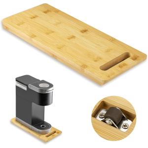 GuanQiao Bamboo Appliance Slider, Sliding Tray for Coffee Maker, Coffee Pot Rolling Tray with Wheels, Coffee Slider Tray for Kitchen Countertop, Cabinet, Deep - Small (14"D x 6"W)