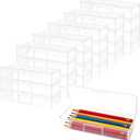JAPCHET 24 Pack Clear Pencil Boxes, Small Clear Storage Box with Snap Lid, Rectangle Mini Plastic Storage Containers for Crayon, Beads, Jewelry, and Crafts, 7.6 x 3 x 1.5 Inch