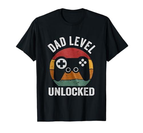 Funny New Dad Dad Level Unlocked Day Gaming T-Shirt 3XL