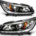 munirater 1 Pair Headlights Replacement for A-ccord Sedan 2013 2014 2015 Headlamp DRL Halogen Black Driver and Passenger Side RH&LH