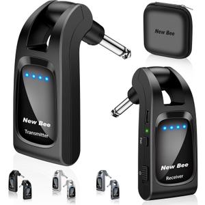 Wireless Guitar System 2.4GHz with 6 Channels 24Bit/48KHz Hi-Res Audio Rechargeable Wireless Guitar Transmitter Receiver for Bass Active Pickup Electric Instruments