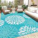 Ileading Waterproof Outdoor Rug 9x12, Reversible Plastic Straw Patio Rug, Portable Indoor Outdoor RV Camping Mat Carpet for Deck, Porch, Balcony, Backyard, Picnic, Floral Teal