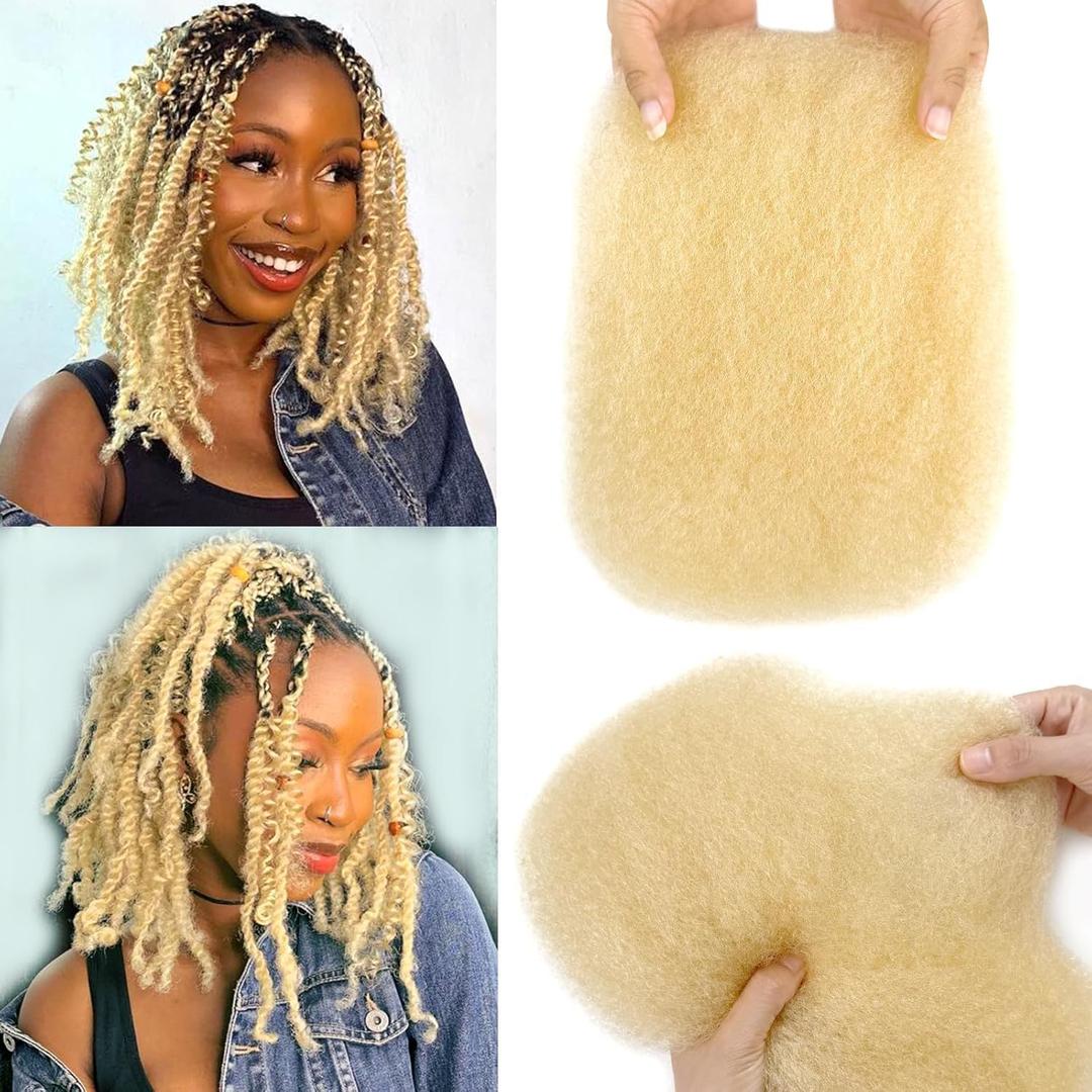 Afro Kinkys Bulk Human Hair 613# 4C Kinky Braiding Hair for Dreadlocks 10 Inch 613 Blonde Human Cuban Twist Hiar for Loc Repair, Dreadlock Extensions, Mini Twists, Braids