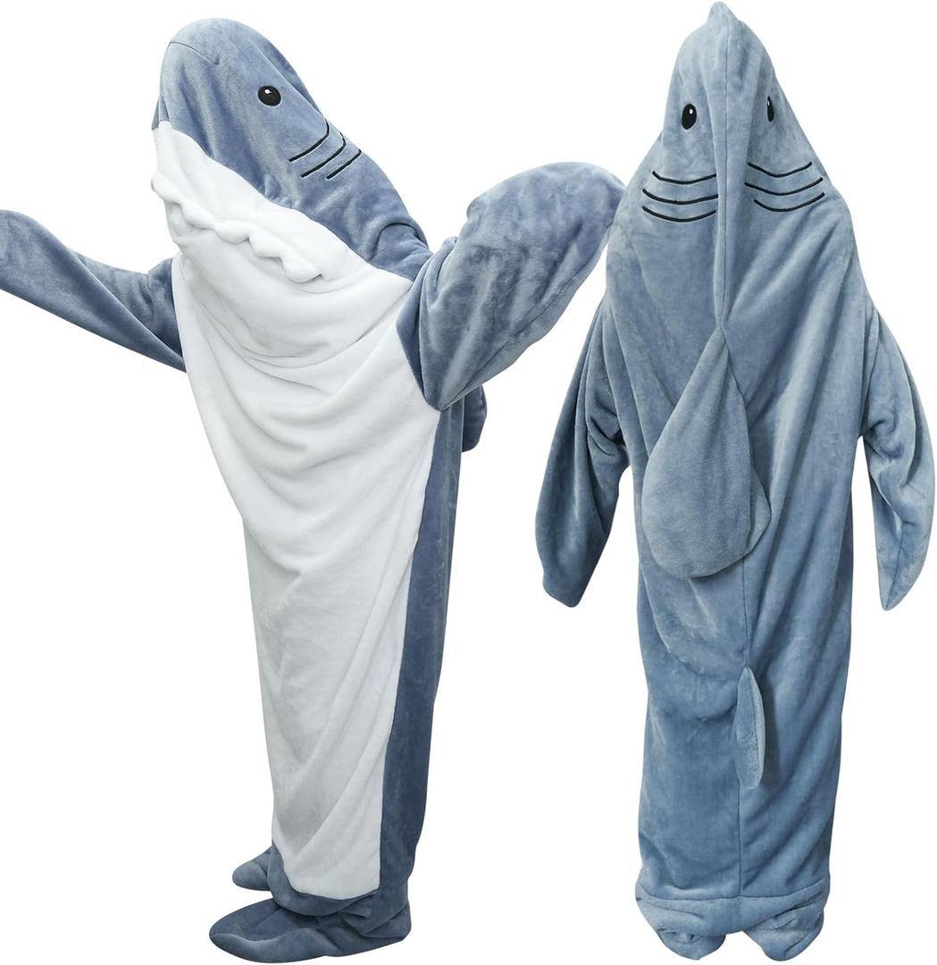Wearable Shark Blanket Onesie for Adult Hoodie, Super Soft Comfortable Shark Costume, Blue L (L for 59-65in Height)