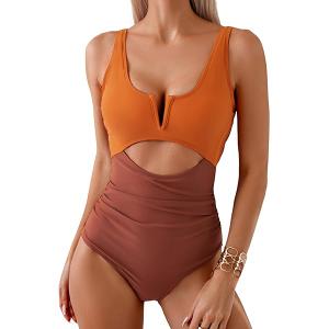 HXN Women's One Piece Swimsuit Tummy Control Bathing Suit Color Block Cutout Slimming Swim Suit Swimwear 2025, Size: XL