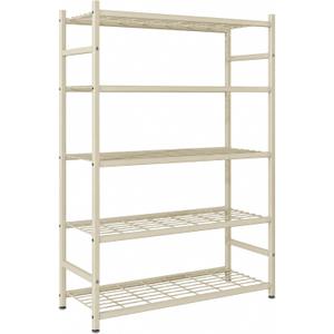 Storage Shelves, 5-Tier Metal Shelving Unit with Adjustable Feet, Shelf Organizer for Garage, Kitchen, Pantry and Closet Organization, 36.4" x 11.8" x 68.3", Cream White