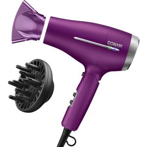 Conair Hair Dryer, Worldwide Travel Hair Dryer with Smart Voltage Technology and Folding Handle, Includes Diffuser and Concentrator, Purple (1 Count( Pack of 1))