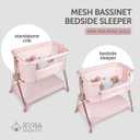 KOOLABABY Baby Bedside Sleeper - Bassinet & Bedside Crib with Height Adjustment & Wheels - Can Be Placed Next to Bed - Attaches to Parents Bed - Easy to Fold & Carry Bassinet for Girls (Pink)