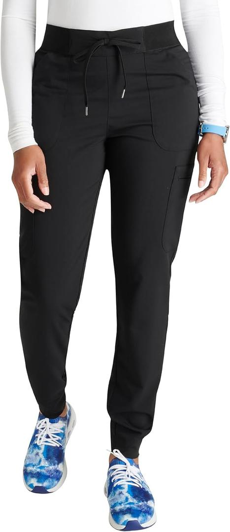 Cherokee Women Mid-Rise Pull-On Scrub Jogger Pant with 4 Pockets and Elastic Jogger Waist - CK138A (XX-Small Petite, Black)