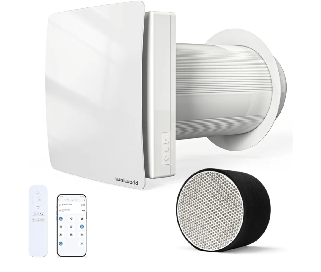 Heat Recovery Ventilator with Ceramic Heat Exchanger, Wall-Mounted Fresh Air System with WiFi/Remote Control for Home, Attic, Garage – Supply, Exhaust & Recirculation Ventilation Fan