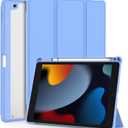OKP for iPad 9th/8th/7th Generation Case (2021/2020/2019), iPad 10.2 inch Cases with Trifold Stand, Slim ipad 9/8/7 th gen Cover with Pencil Holder for Kids Women Men, Clear Back Shell, Sky Blue
