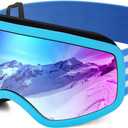 EasYoung Kids Ski Goggles Snowboard Goggles for Children, Youth, Boys & Girls 3-15 (04: Blue Frame With Green Lens)
