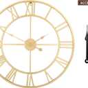 LEIKE Large Modern Wall Clocks,18" Gold Metal,Rustic,Round,Silent Non Ticking,Battery Operated Roman Numerals Clock for Living Room/Bedroom/Kitchen Wall Decor-(Gold, 47cm), 19 Inch