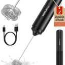 SIMPLETASTE Milk Frother Handheld Electric Foam Maker, Drink Mixer with Stainless Steel Whisk for Cappuccino, Bulletproof Coffee, Latte, Black, without Stand, USB-C Rechargeable