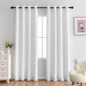 MYSKY HOME Blackout Curtains for Kids Bedroom 100% Light Block Out Thermal Insulated Curtain 72 Inches Grommet Room Darkening Curtains Privacy Window Drapes with White Pom Pom Sheers, 2 PCS, 52" x 72"