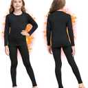Girls Thermal Underwear Set Ultra Soft Fleece Lined Kids Long Johns Top Bottom Thermals Kids Base Layer Winter Warm, Small, Black