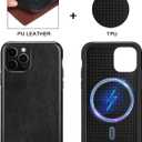 TENDLIN Magnetic Case Compatible with iPhone 11 Pro Max Case Premium Leather TPU Hybrid Cover (Compatible with MagSafe) Black