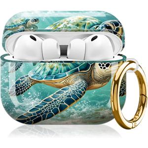 Shockproof Case Compatible with AirPods Pro 3 (2025) with Keychain, Unique Graphic Art Cover for Men & Women, Daily Commute, Wireless Charging Ready(Turtle Sea Water Art)