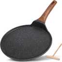 ESLITE LIFE 11 Inch Crepe Pan with Spreader, Nonstick Ceramic Flat Skillet Dosa Tawa Comales Para Tortillas Pancake Pan, PTFE & PFOA Free, Black (11" w/spreader)