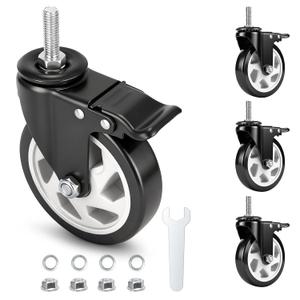 5 Inch Caster Wheels, Casters Set of 4,1/2"-13 x 1 (Screw Diameter 1/2", Screw Length 1.5") Threaded Stem Casters, Heavy Duty Industrial Castors, Locking Caster for Furniture and Workbench