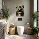Funny Raccoon Bathroom Canvas Wall Art Picture Humorous Animal Poster Prints Raccoon Sitting On The Toilet Reading Book Painting Wall Decor for Washroom Restroom 16x24in Framed Ready To Hang