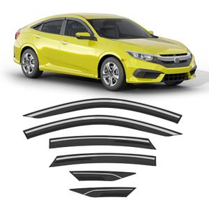 6-pcs Low-Profile Window Rain Guard for Honda Civic Sedan 4dr 2016-2021 Side Window Visors Extra-Thick Vent Visor LX Sport Touring EX-L Window Deflectors Vent Shades Car Accessories