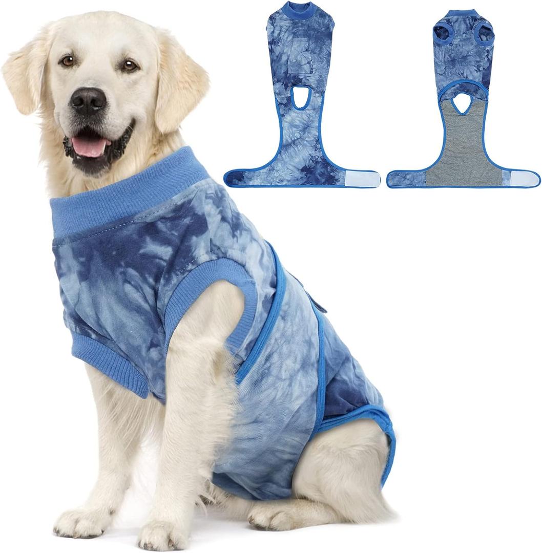 FUAMEY Recovery Suit for Dogs After Surgery,Soft Breathable Dog Bodysuit E-Collar & Cone Alternative Surgical Suit,Male Female Dog Neuter Spay Suits Anti Licking Wounds Onesie Blue Tie Dye XL (XL(Back:20.1-24.8in,WT:42-75lbs))