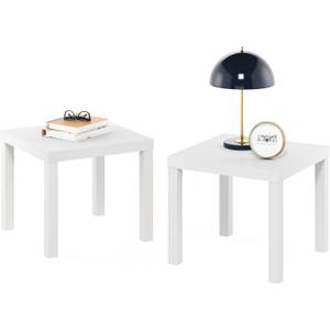 Furinno Classic Homey Square Parsons Side End Table, Set of 2, White, Standard, Set of 2