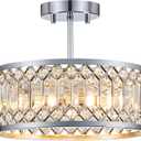 Crystal Ceiling Light Fixture, Modern Semi Flush Mount Ceiling Light, Chrome Lighting Ceiling Chandelier for Kitchen, Bedroom, Dining Room, Hallway, 3-Light, 12.2 Inch (12.2in)