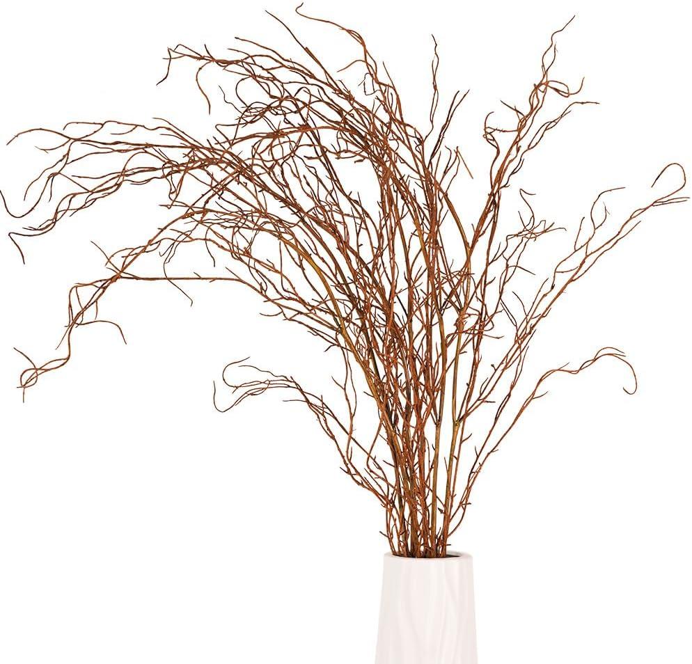 Melorca&Guilla Artificial Branches for Vase,3PCS 51inch Faux Branches Faux Curly Willow Branches,Bendable Fake Sticks Twigs Greenery Stems Branches for Shop Garden Office Home Dcor (3, Wood-51inch)