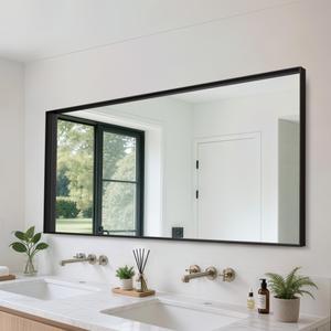 Suidia Bathroom Mirror, 60" x 30" Wall Mirror Metal Framed, Bathroom Vanity Mirror for Living Room Bedroom Bathroom Entryway, Black, Rect Corner Style