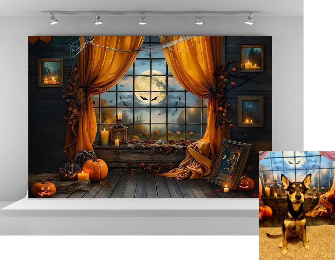 Kate 7x5ft Halloween Backdrops for Photography Horrible Pumpkin Lantern Background Full Moon Scary Night Backgrounds Trick or Treat Decoration Studio Backdrop