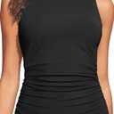 Tempt Me Women Tankini Top Only - High Neck Bathing Suit Tummy Control Swim Top 2025 (Black) Size: Medium