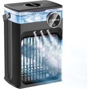 Portable Air Conditioners, 4 in 1 Evaporative Air Cooler with 1200ML Tank, Queit Cooling Fan with Remote Control, 2-8H Timer, 3 Modes & 8 LED Lights, Personal AC Unit for Bedroom, Office and Camping