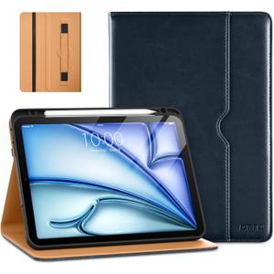 DTTO for iPad Air 11-inch Case M3/M2 (2025/2024), iPad Air 5th / 4th Generation (2022/2020), Premium Leather Business Folio Stand Cover with Pencil Holder - Auto Sleep/Wake, Blue